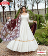 White Embroidered Partywear Gown with Dupatta