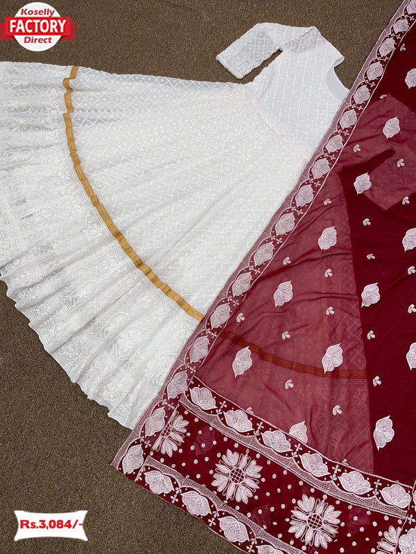 White Embroidered Partywear Gown with Dupatta