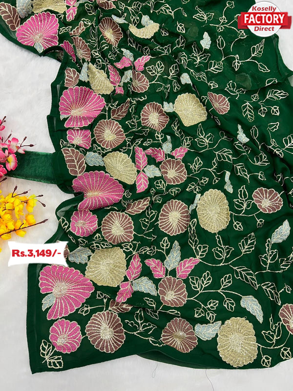 Dark Green Partywear Georgette Heavy Embroidered Saree