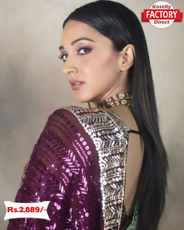 Wine Silver Sequins Partywear Saree