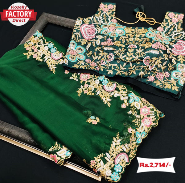Designer Green Silk Saree With Embroidery