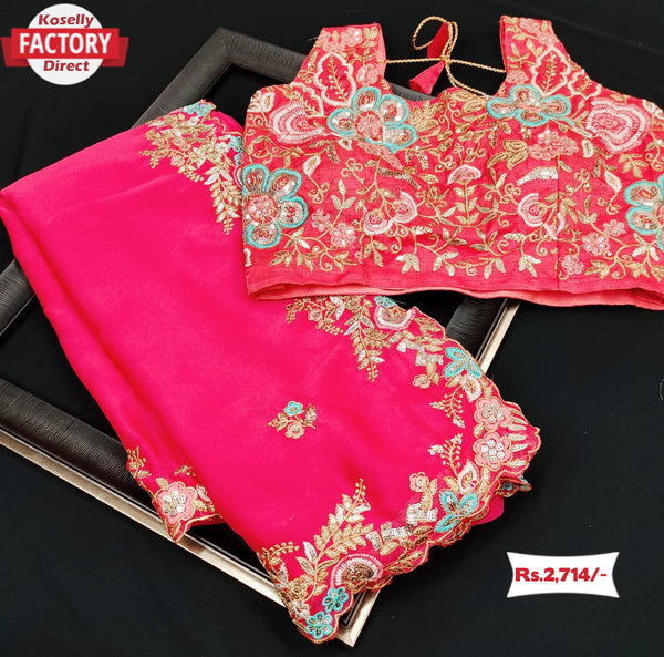Designer Pink Silk Saree With Embroidery