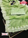 Designer Pista Green Organza Silk Saree With Embroidery