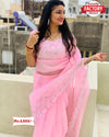 Pink Pure Organza Saree with Embroidery