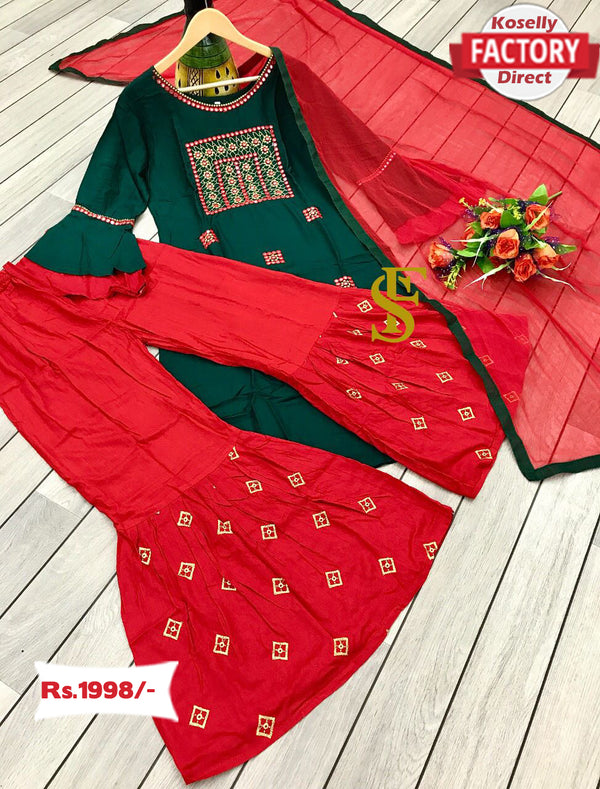 Green and Red Kurtha Sharara Set