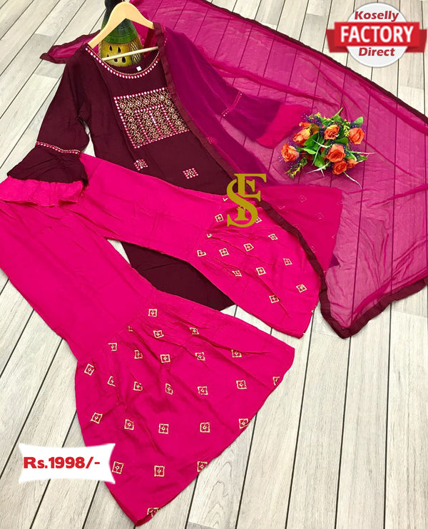 Wine and Pink Kurtha Sharara Set