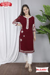 Maroon Embroidered Kurtha Pant Set