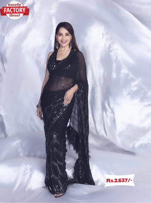 Black Designer Sequins Saree