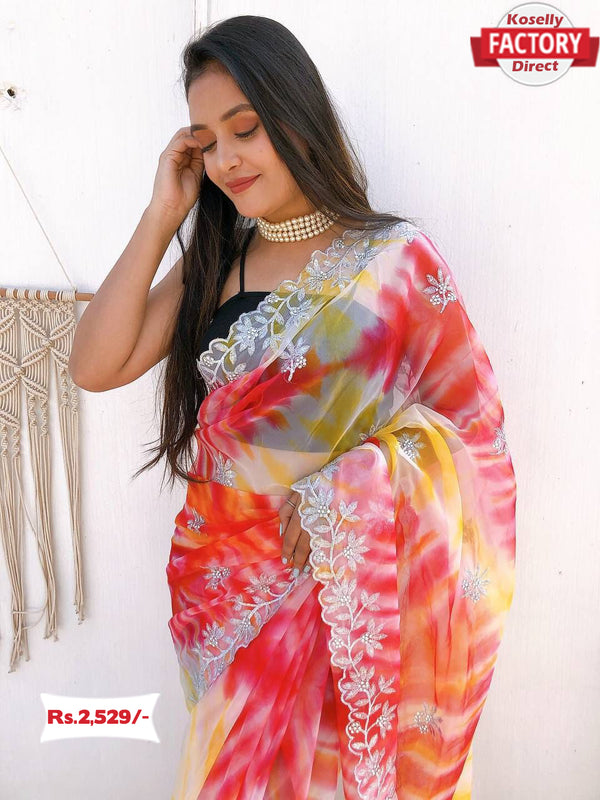 Multi-color Designer Organza Silk Saree