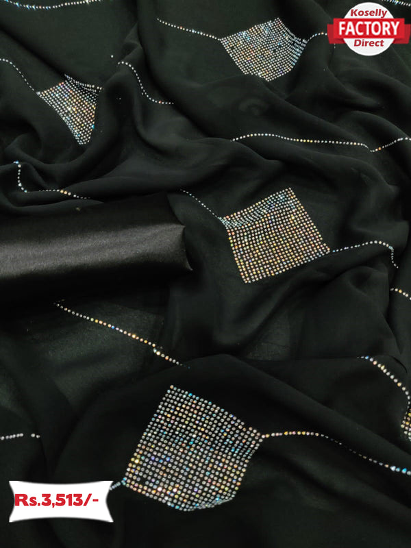 Designer Black Saree With Diamond Work