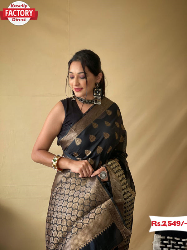 Black Banarasi Zari Linen Sarees