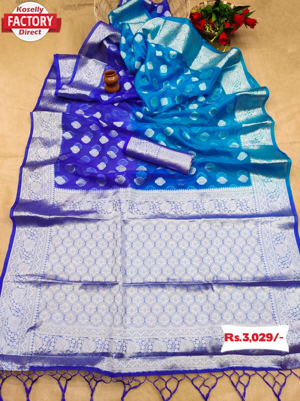 Pure Organza Multishaded Silver Zari Saree