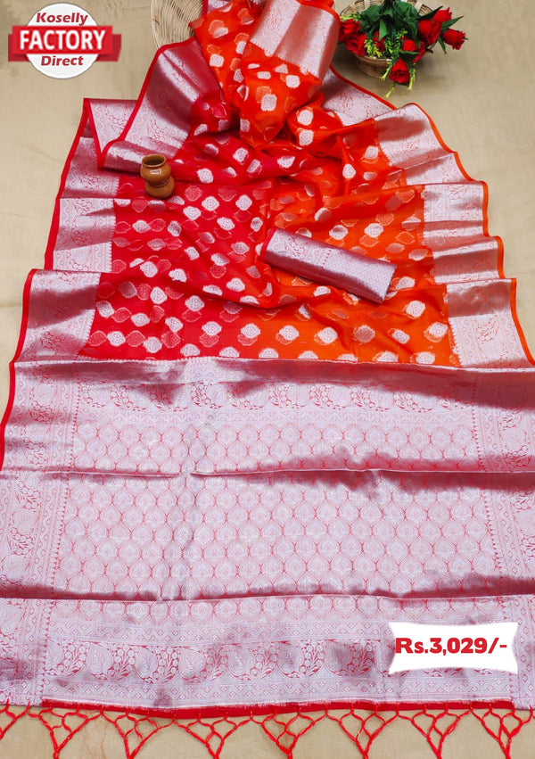 Pure Organza Multishaded Silver Zari Saree