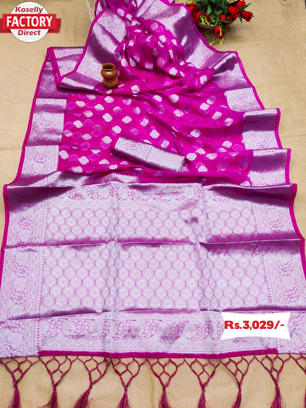 Pure Organza Multishaded Silver Zari Saree