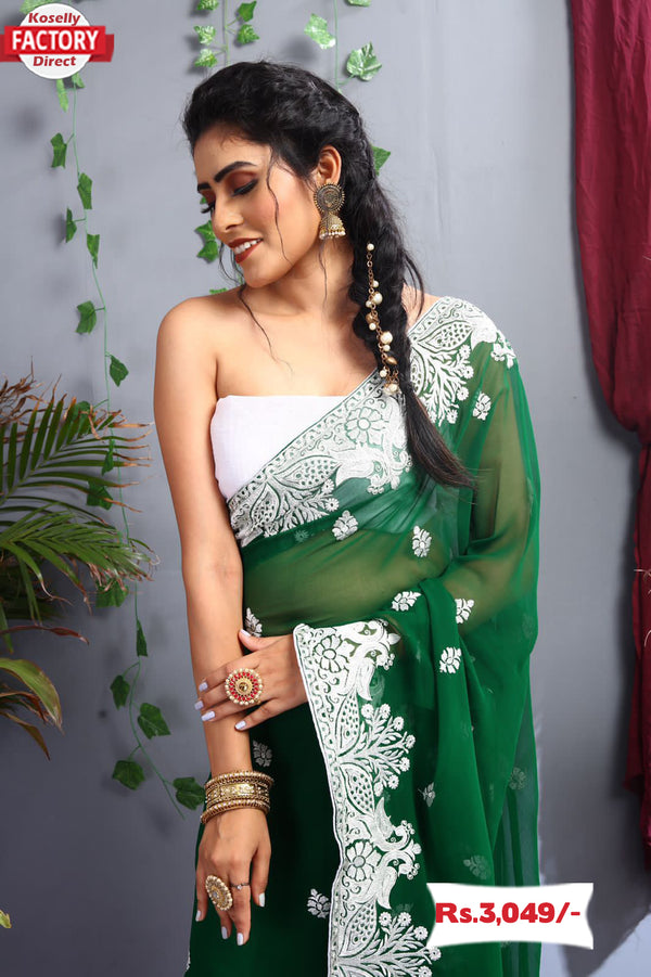 Green Kashmiri Work Partywear Saree