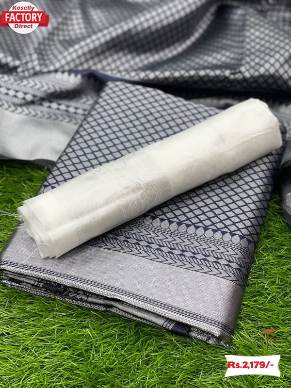 Navy Blue Silver Zari Banarasi Silk Saree