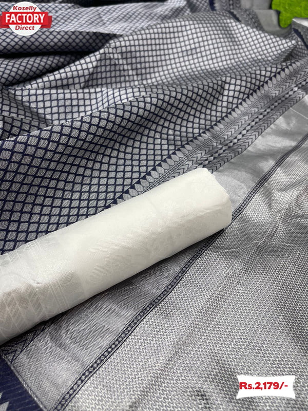 Navy Blue Silver Zari Banarasi Silk Saree