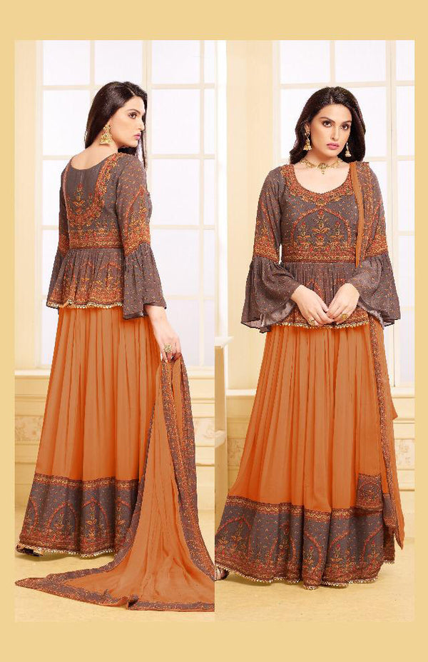 Tangerine satin georgette gown