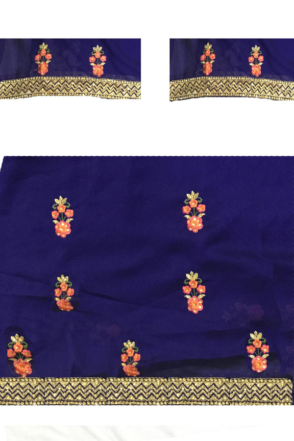 Navy Blue Georgette Saree with resham embroidery
