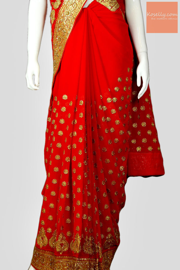 Bridal Red Georgette Embroidered Saree