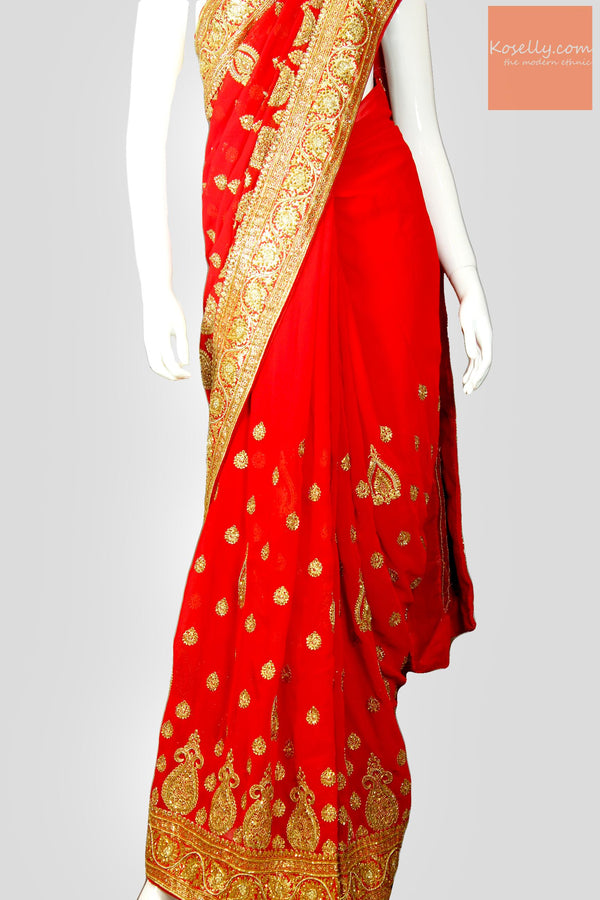 Bridal Red Georgette Embroidered Saree
