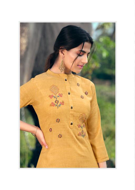 Yellow Embroidered Kurthi Top