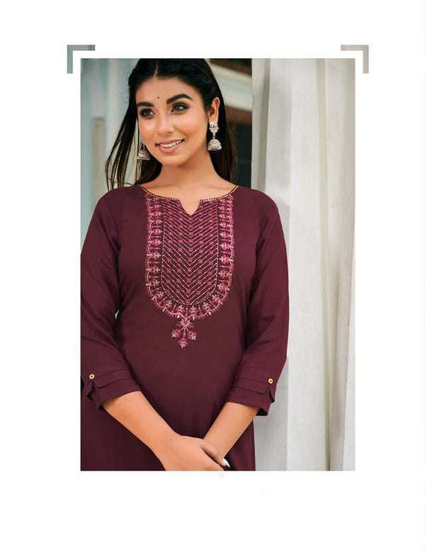 Wine Embroidered Kurthi Top