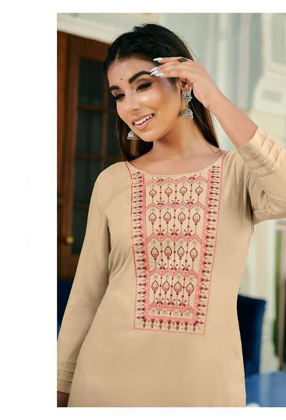 Cream Embroidered Kurthi Top