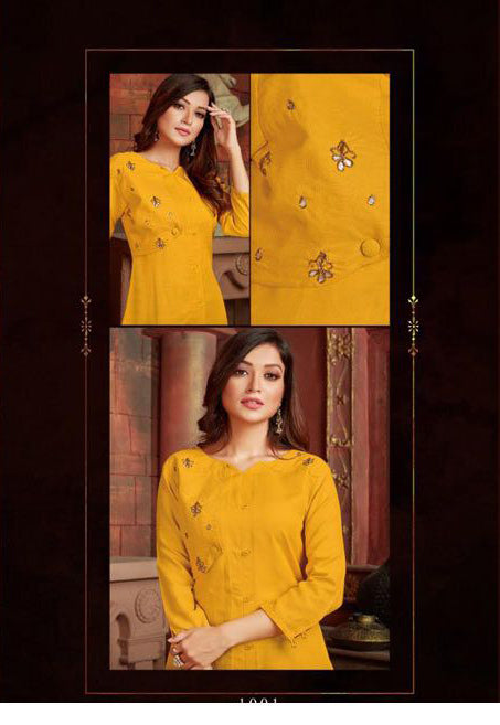 Yellow Embroidered Kurtha Pant Set