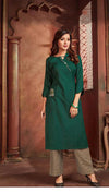 Green Embroidered Kurtha Pant Set