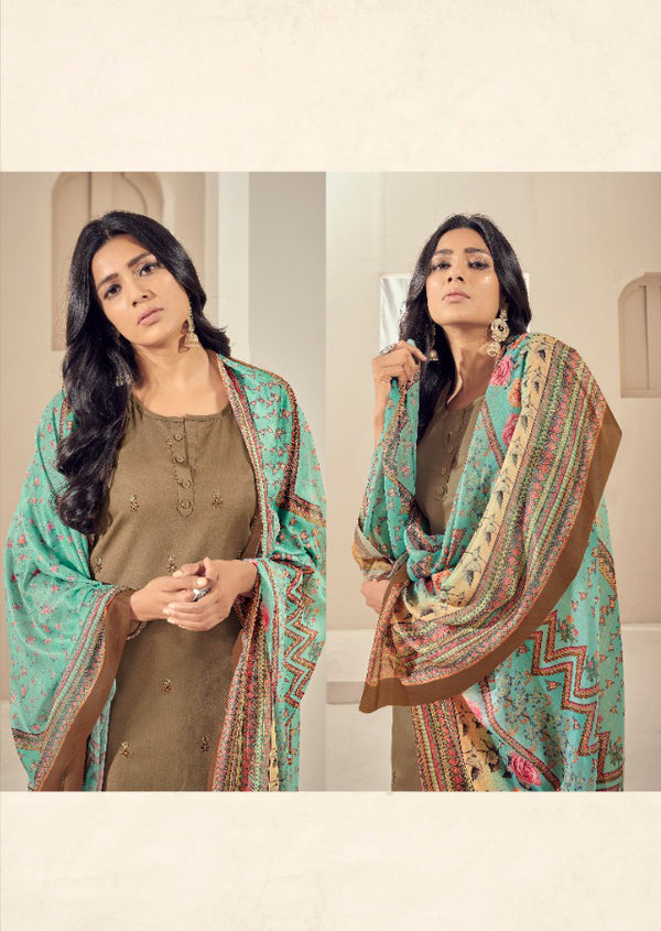 Brown Kurtha Pant Dupatta Set