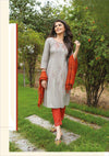 Silver Embroidered Kurtha Pant Dupatta Set