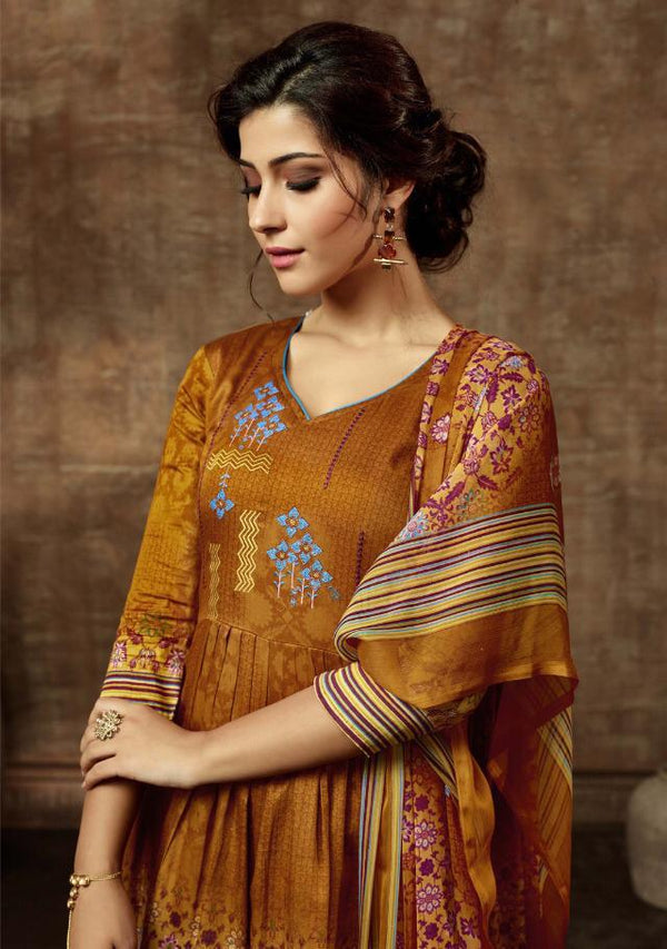 Dark Golden Pashmina Kurtha Piece