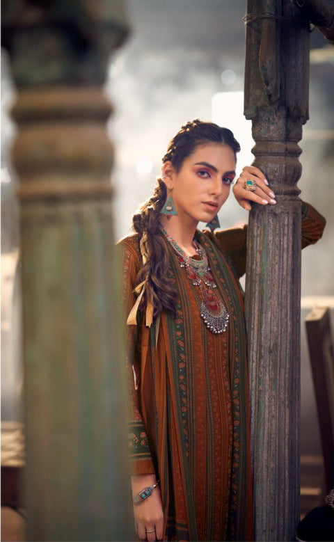 Orange and Ash Pashmina Kurtha Piece for winter