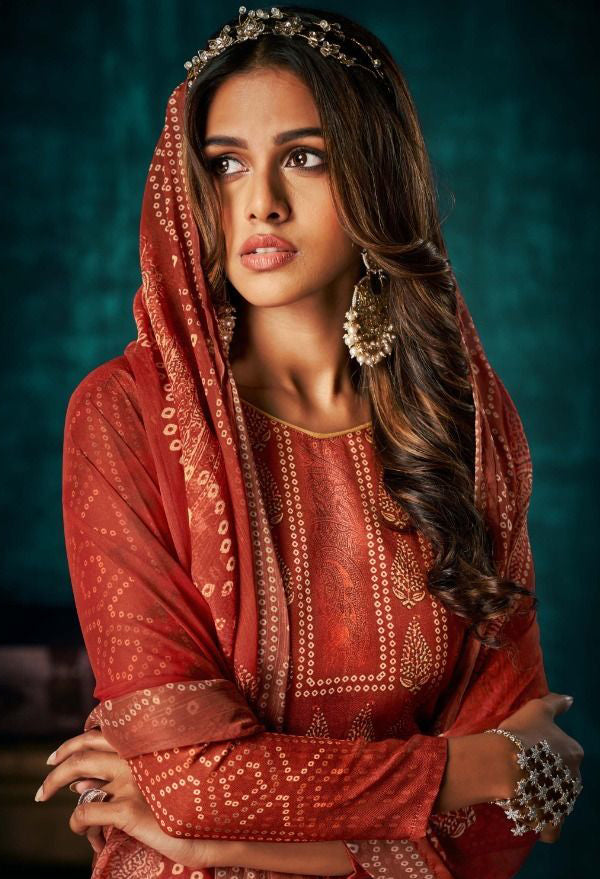 Dark Orange Pashmina Kurtha Piece for winter