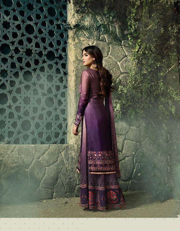 Purple Semi-stitched Pure Silk Kurtha Sharara Set