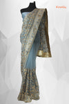 Ash colored net embroidered saree
