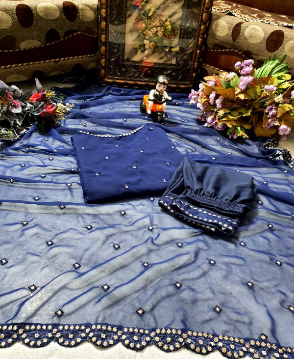 Navy Blue Kurtha Palazzo Dupatta Set