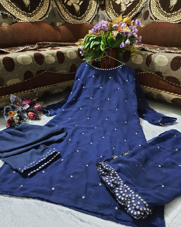 Navy Blue Kurtha Palazzo Dupatta Set