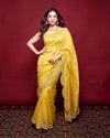 Yellow Paper Silk Designer Embroidered Saree