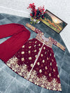 Maroon Embroidered Slit Kurtha with Pant