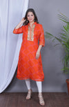 Orange Bandhani Organic Cotton Kurthi Top