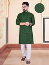 Dark Green Mens Cotton Kurtha Suruwal