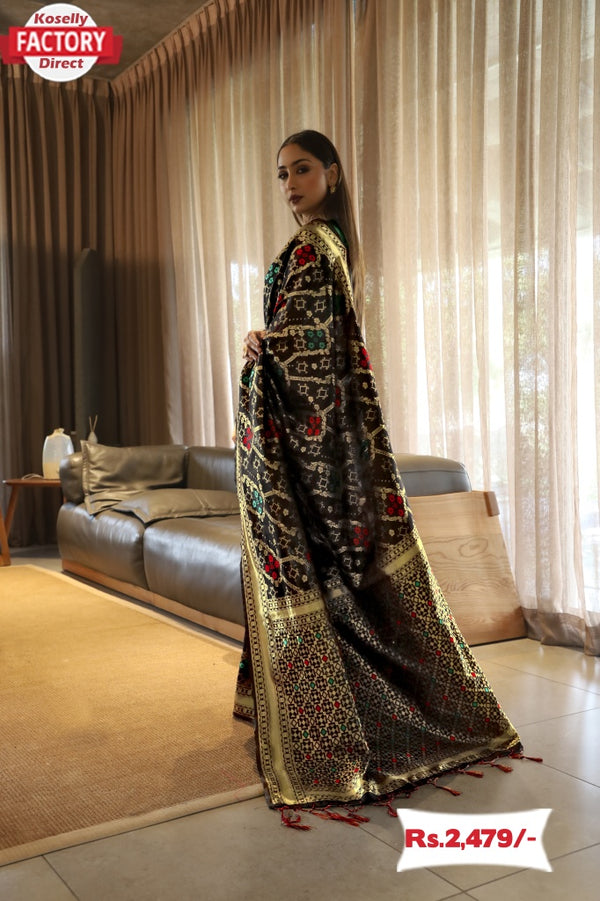 Black Soft Banarasi Silk Saree