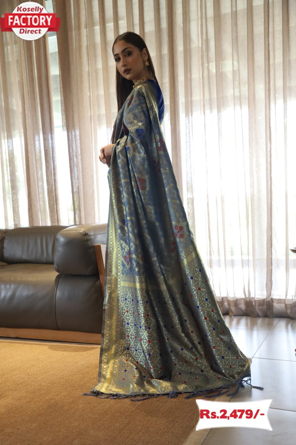 Silver Soft Banarasi Silk Saree