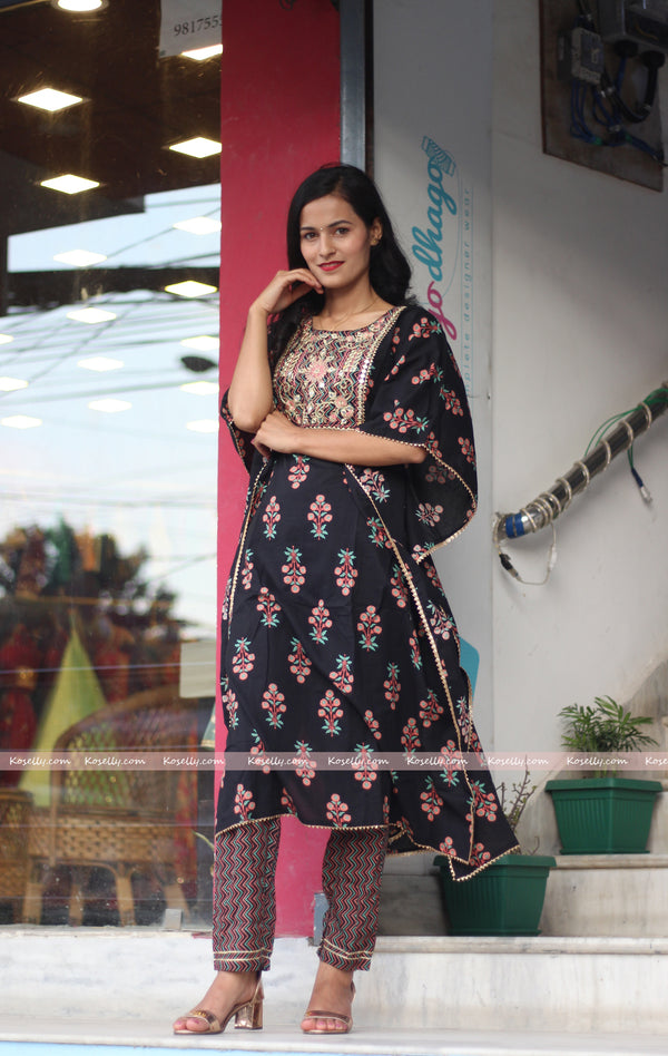 Black Embroidered Kaftan with Pant
