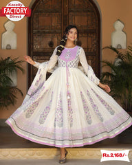 Pure Rayon Mulmul Gown Dupatta Set For Summer