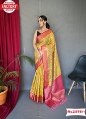 Yellow Pure Organza Banarasi Saree