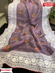 Blush Pink Organza Fancy Saree With Chikankari Border