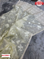 Yellow Pure Organza Chikankari Fancy Saree